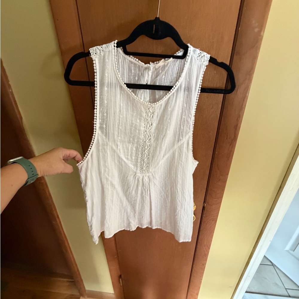 Roxy White Lace-Trim Sleeveless Tank Top